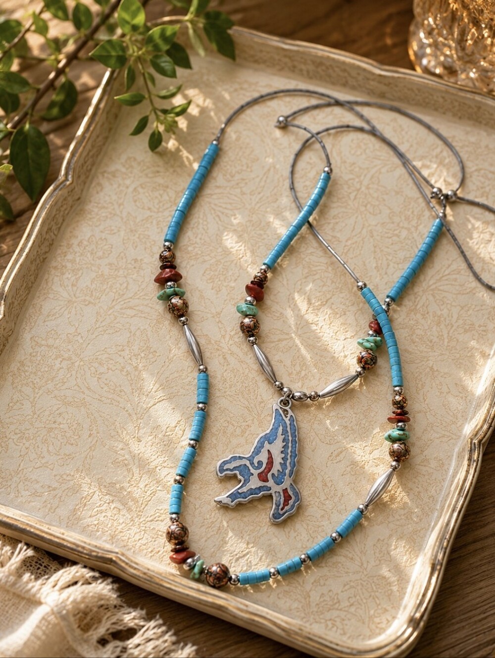 Native torquoise  and coral  necklace
